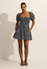 Shirred Peasant Mini Dress - Dandelion - Matteau